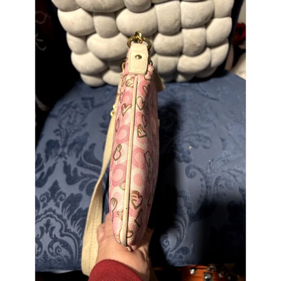 Coach 43758 Waverly Hearts Gold & Khaki PVC Crossbody Swingpack - Picture 6 of 14